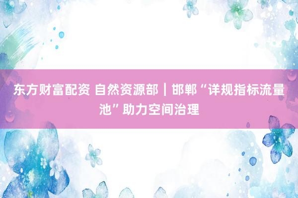 东方财富配资 自然资源部︱邯郸“详规指标流量池”助力空间治理